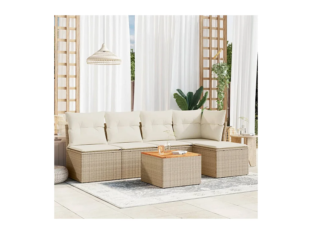 Salon de jardin avec coussins 6 pcs beige résine tressée