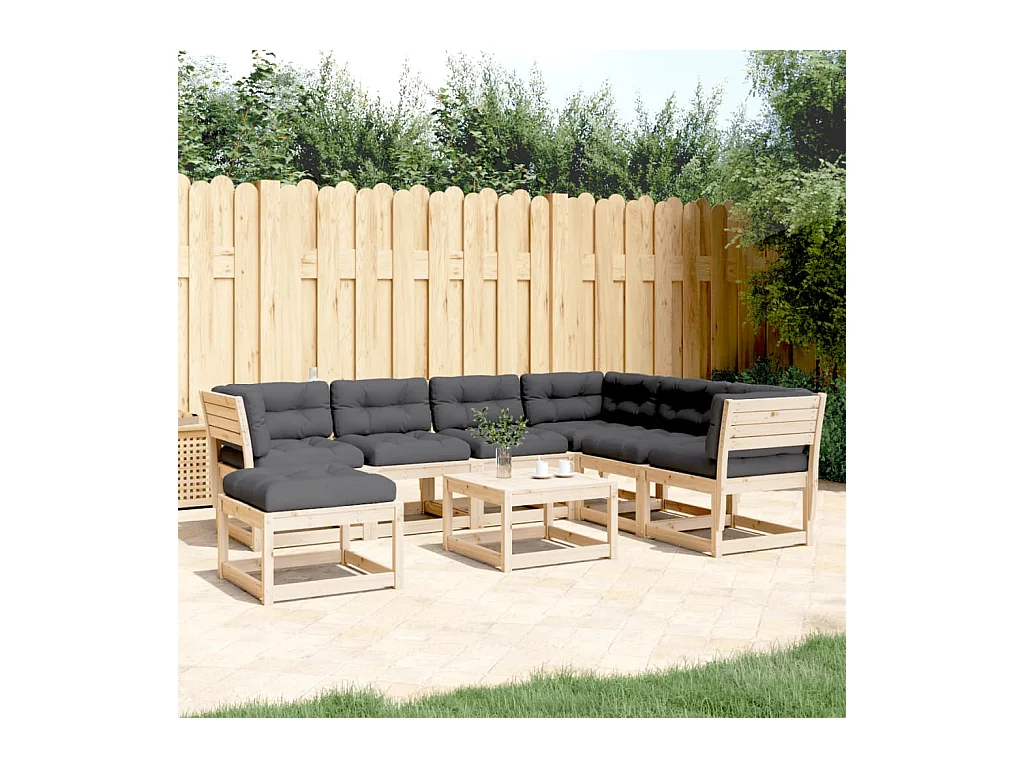 Salon de jardin 7 pcs avec coussins Bois de pin massif