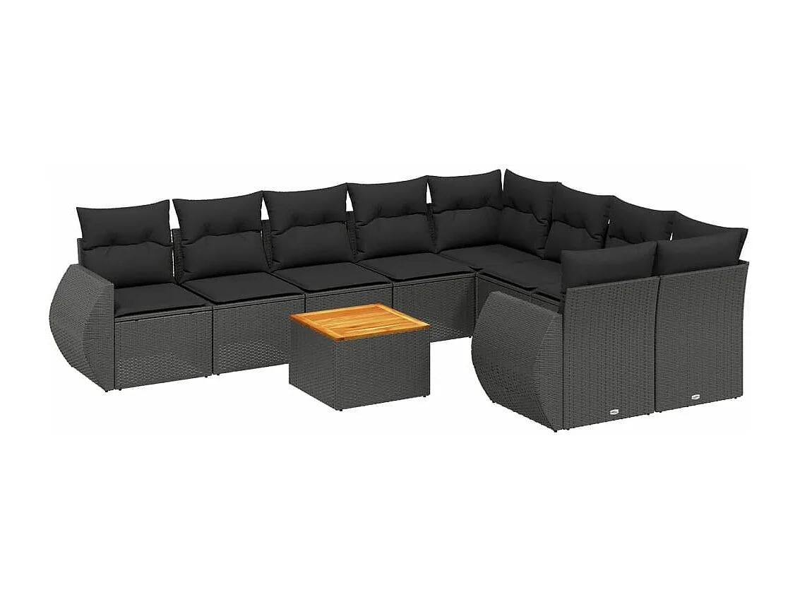 Salon de jardin 10 pcs avec coussins noir résine tressée