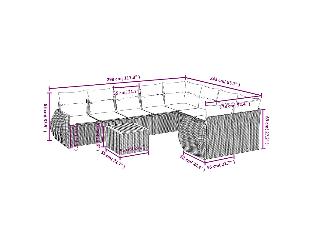 10-tlg. Garten-Sofagarnitur mit Kissen Schwarz Poly Rattan