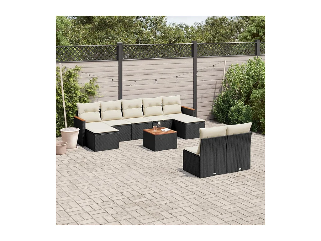 Set Divani da Giardino 10pz con Cuscini in Polyrattan Nero