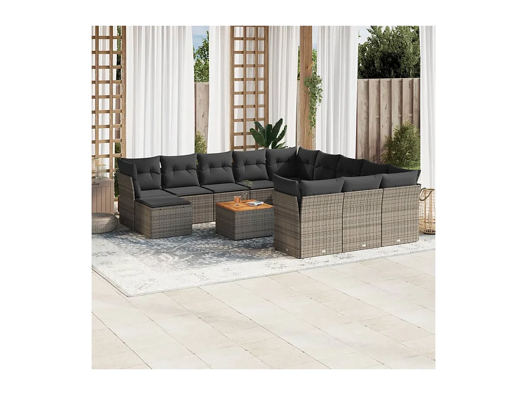 13-delige Loungeset met kussens poly rattan grijs