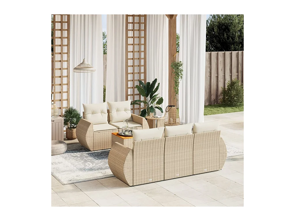 Set Divano da Giardino 6 pz con Cuscini Beige in Polyrattan