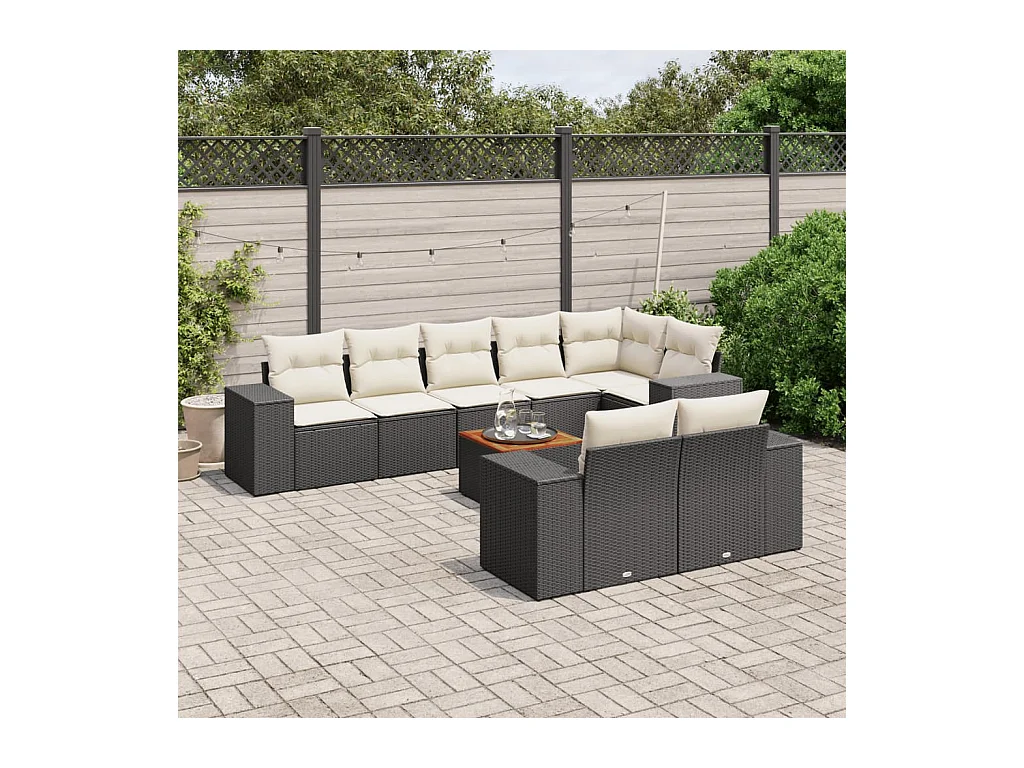 Set Divani da Giardino 9 pz con Cuscini Nero in Polyrattan