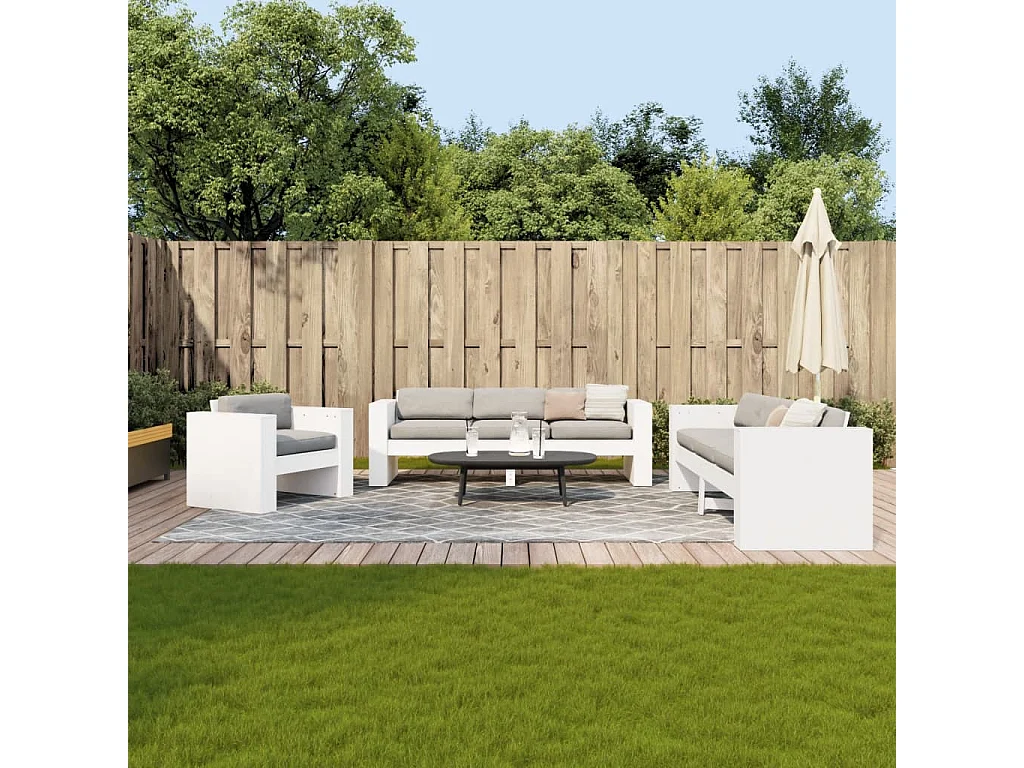 Salon de jardin 2 pcs blanc bois de pin massif