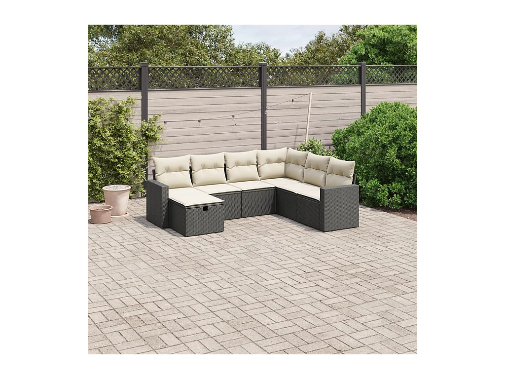 Set Divani da Giardino con Cuscini 7pz Nero Polyrattan