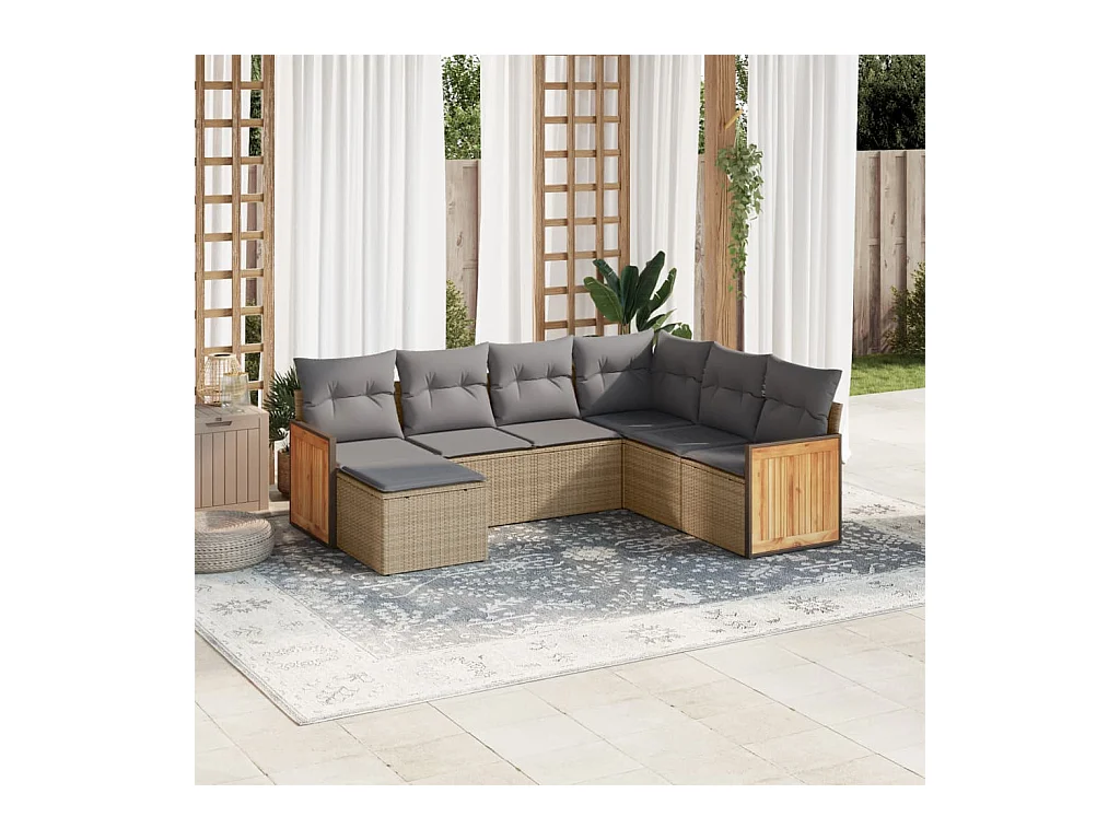 Salon de jardin avec coussins 7 pcs beige résine tressée