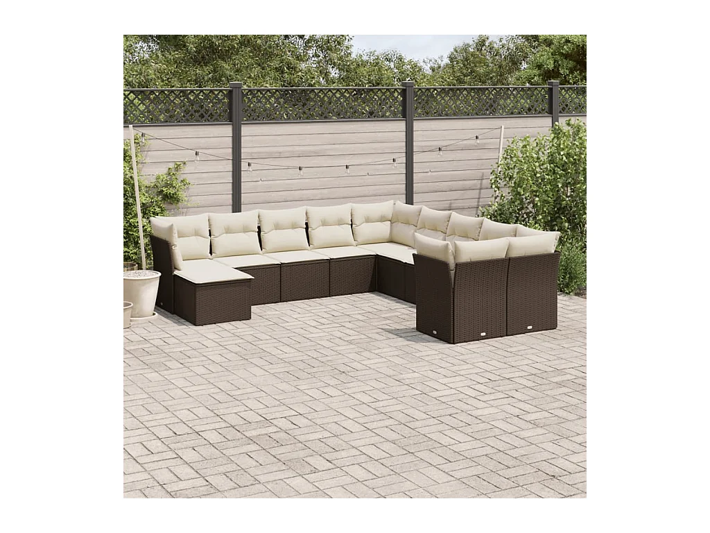 Set Divani da Giardino 11 pz con Cuscini Polyrattan Marrone