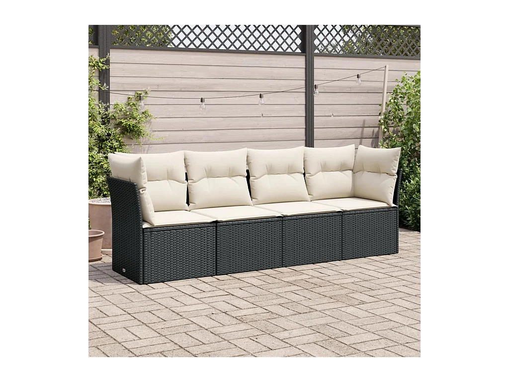 4-tlg. Garten-Sofagarnitur mit Kissen Schwarz Poly Rattan