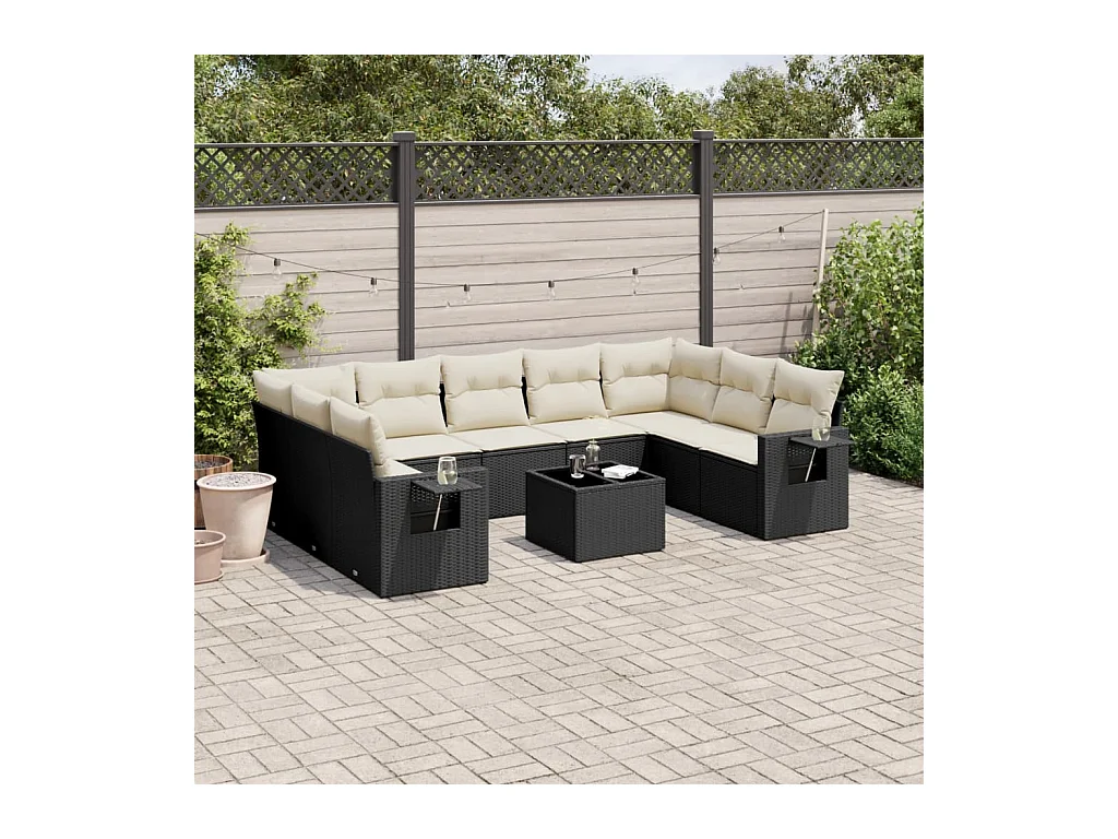 Set de sofás de jardín 10 pzas cojines ratán sintético negro