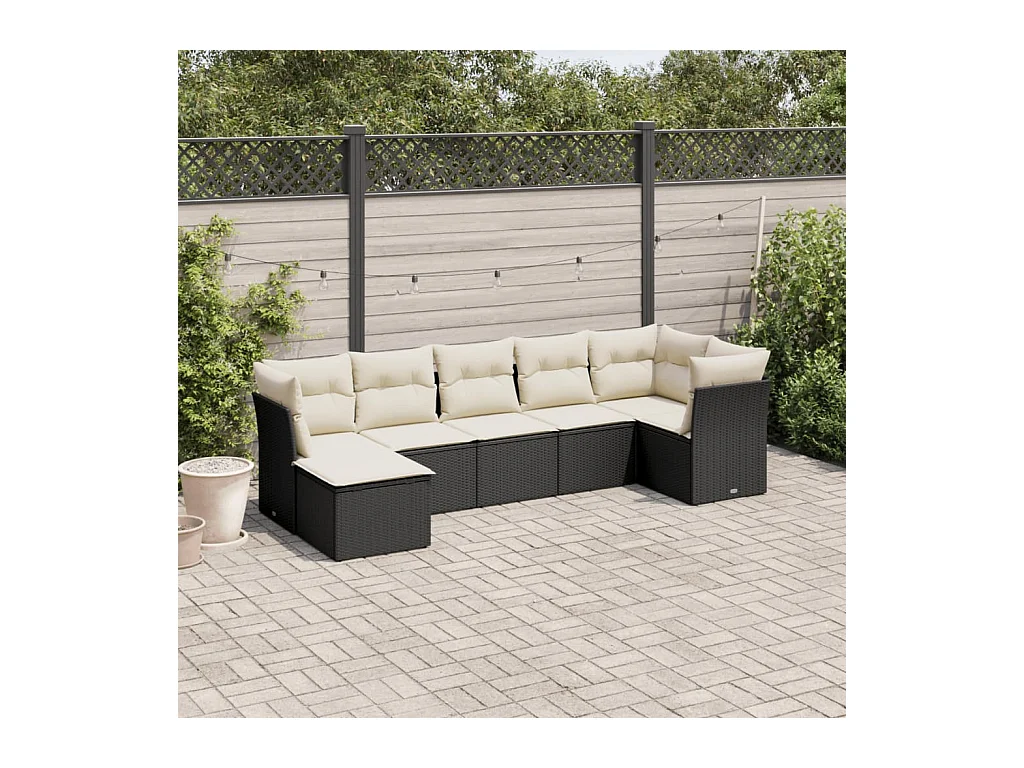 Set Divani da Giardino con Cuscini 7pz Nero Polyrattan