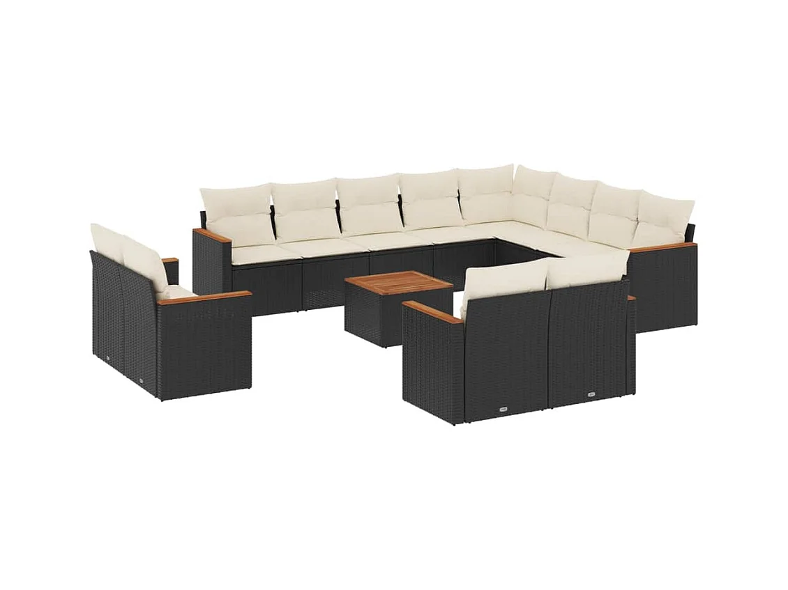 13-delige Loungeset met kussens poly rattan zwart