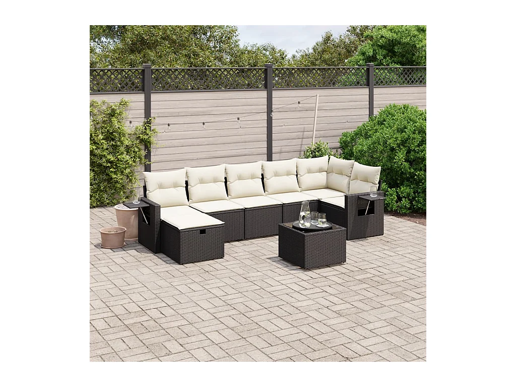 8-delige Loungeset met kussens poly rattan zwart