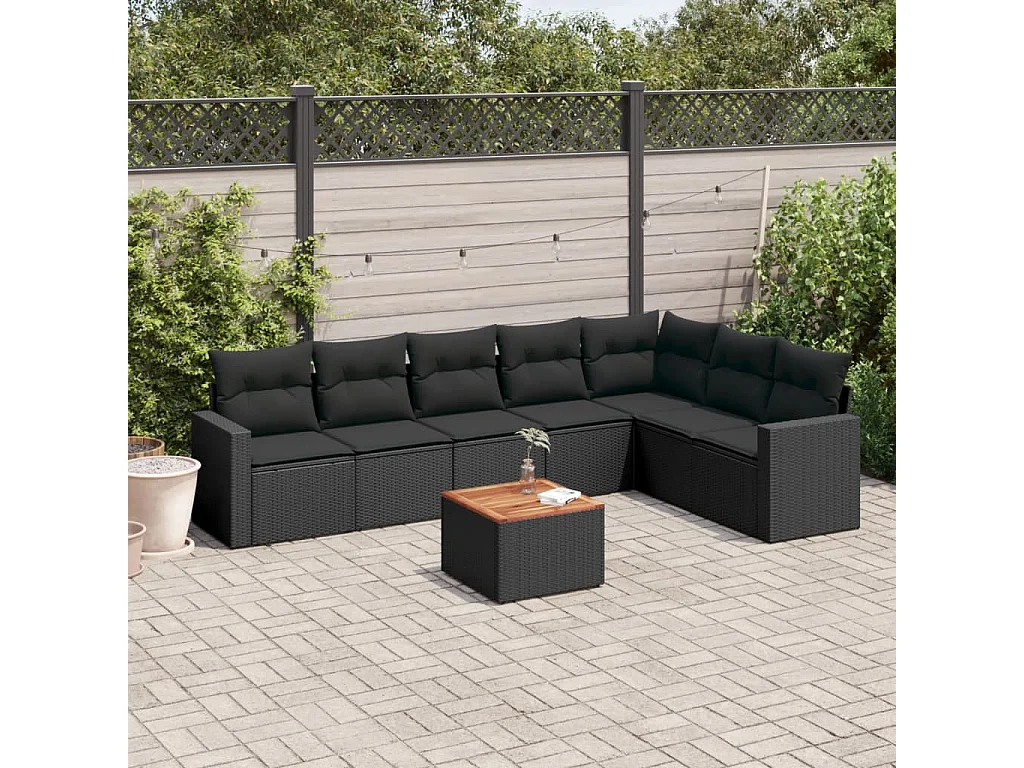 Set Divani da Giardino con Cuscini 8 pz Nero in Polyrattan
