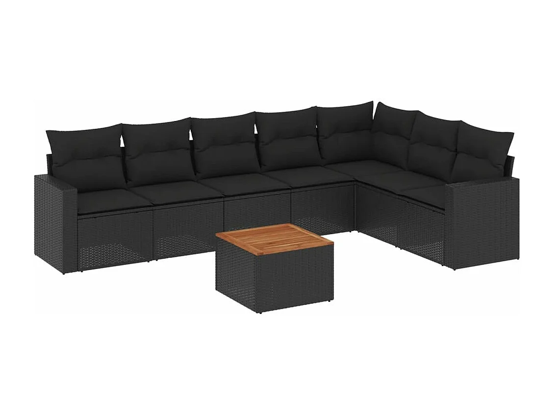 Set Divani da Giardino con Cuscini 8 pz Nero in Polyrattan