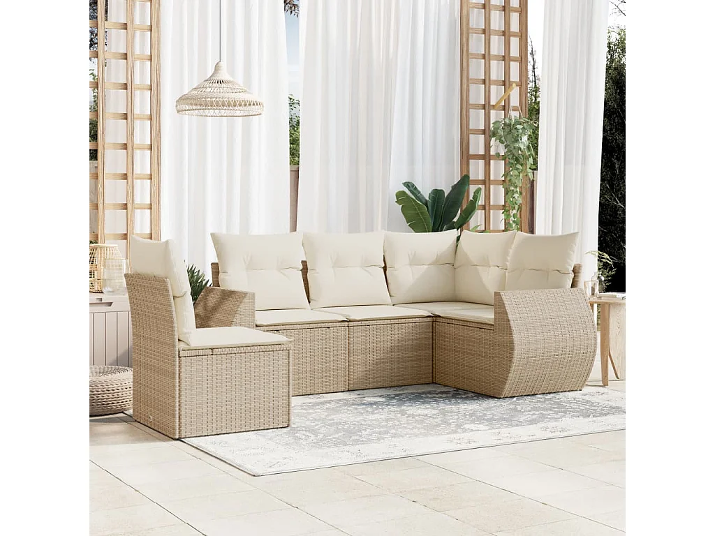 Salon de jardin avec coussins 5 pcs beige résine tressée