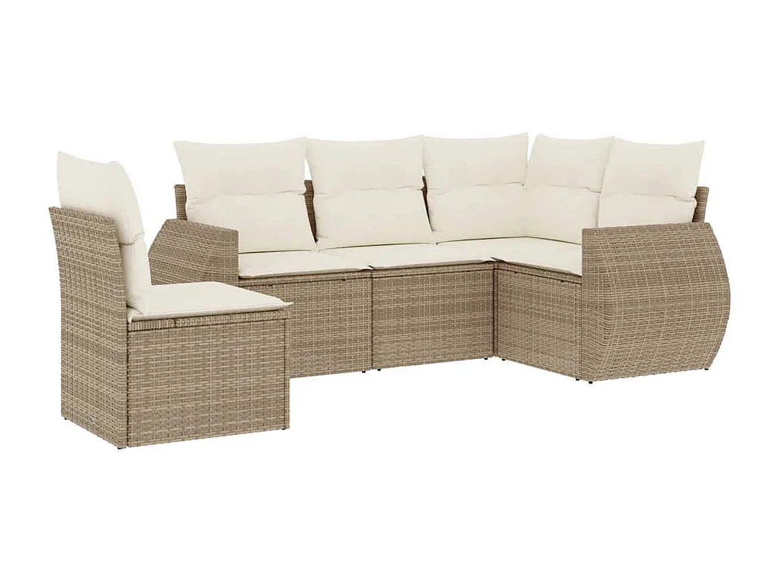 Salon de jardin avec coussins 5 pcs beige résine tressée