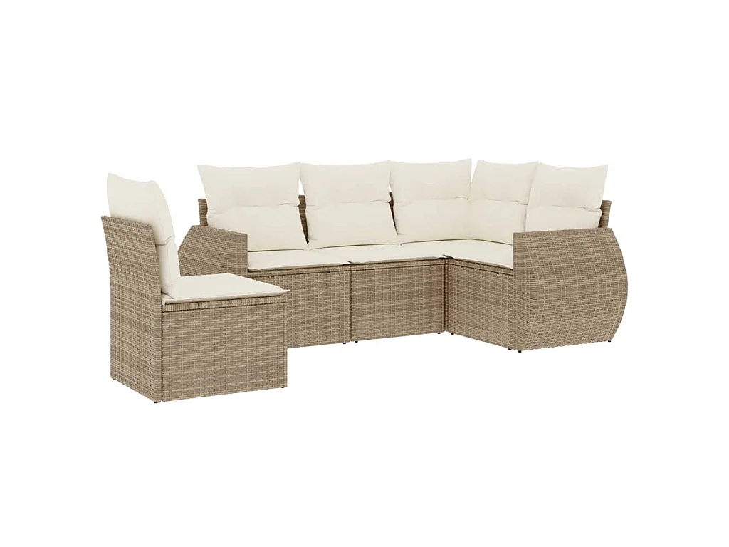 5-tlg. Garten-Sofagarnitur mit Kissen Beige Poly Rattan