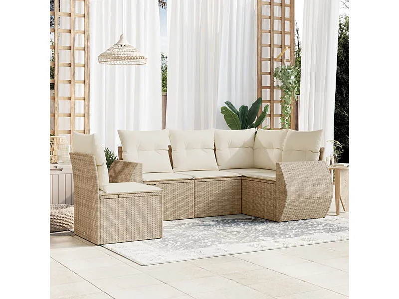 Salon de jardin avec coussins 5 pcs beige résine tressée