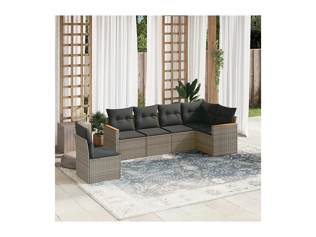 Set Divano da Giardino 6 pz con Cuscini Grigio in Polyrattan