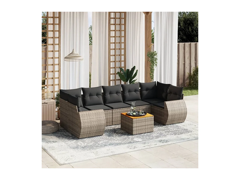 8-delige Loungeset met kussens poly rattan grijs