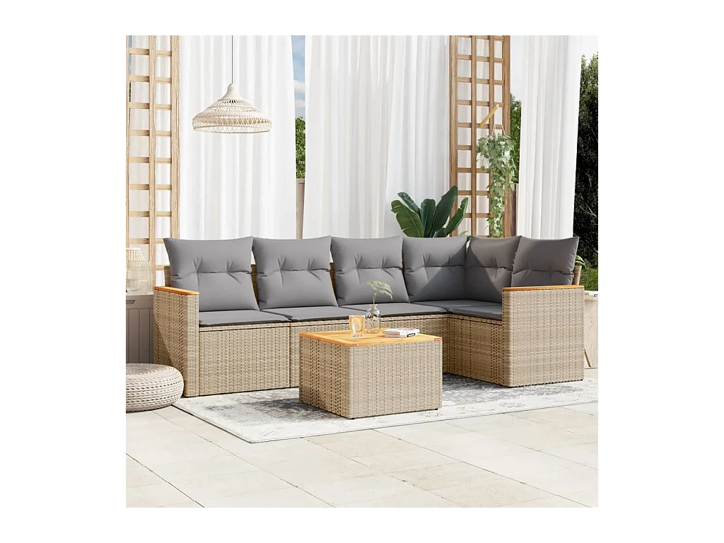 Salon de jardin avec coussins 6pcs mélange beige résine tressée