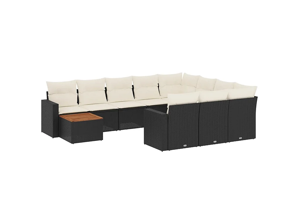 11-tlg. Garten-Sofagarnitur mit Kissen Schwarz Poly Rattan