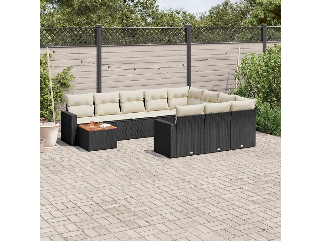 11-tlg. Garten-Sofagarnitur mit Kissen Schwarz Poly Rattan