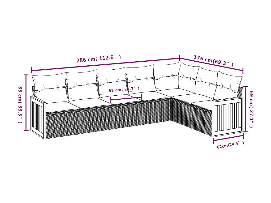 Set Divani da Giardino 7 pz con Cuscini Beige in Polyrattan