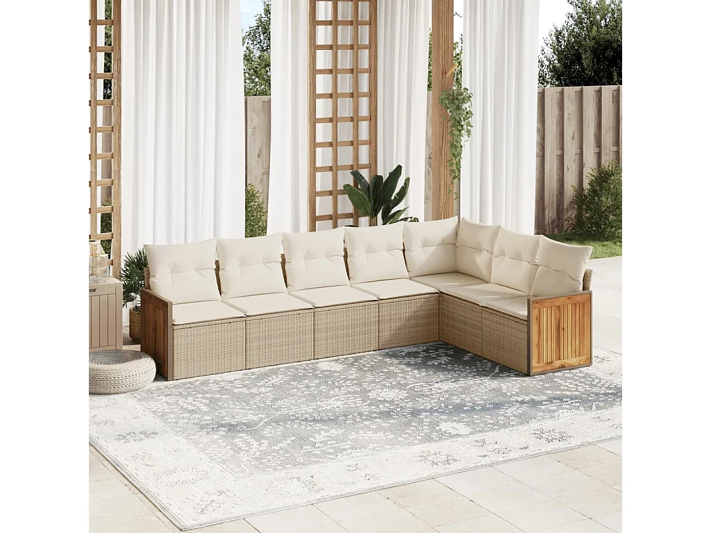 Salon de jardin avec coussins 7 pcs beige résine tressée
