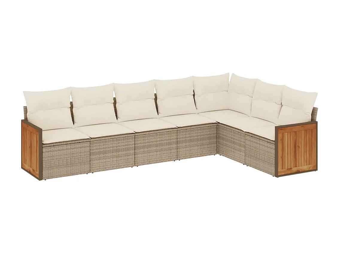 Salon de jardin avec coussins 7 pcs beige résine tressée