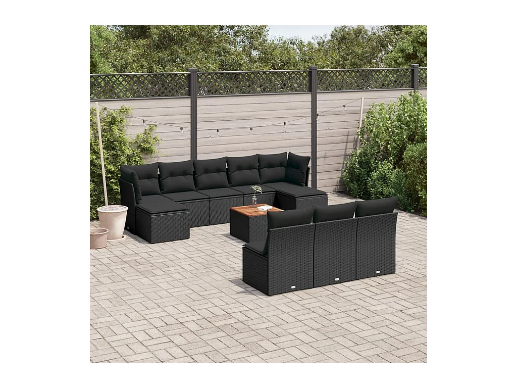 11-delige Loungeset met kussens poly rattan zwart