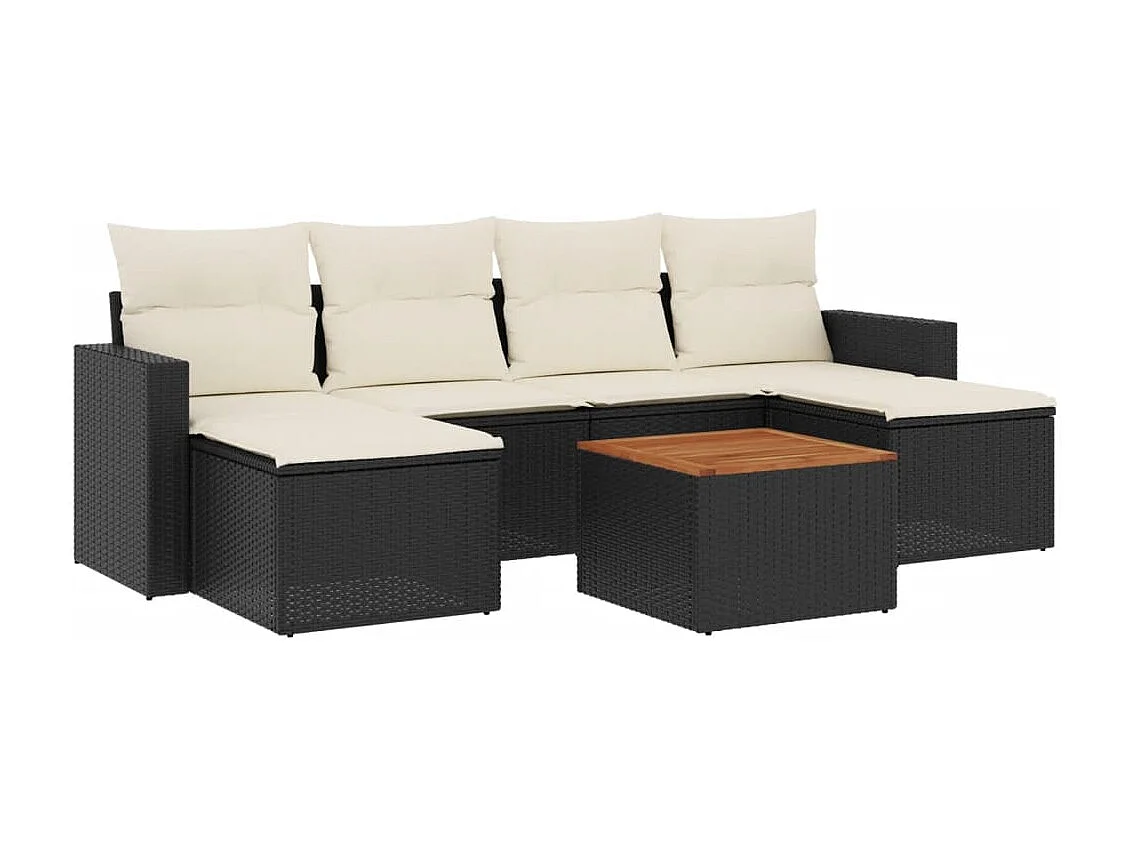 Salon de jardin 7 pcs avec coussins noir résine tressée