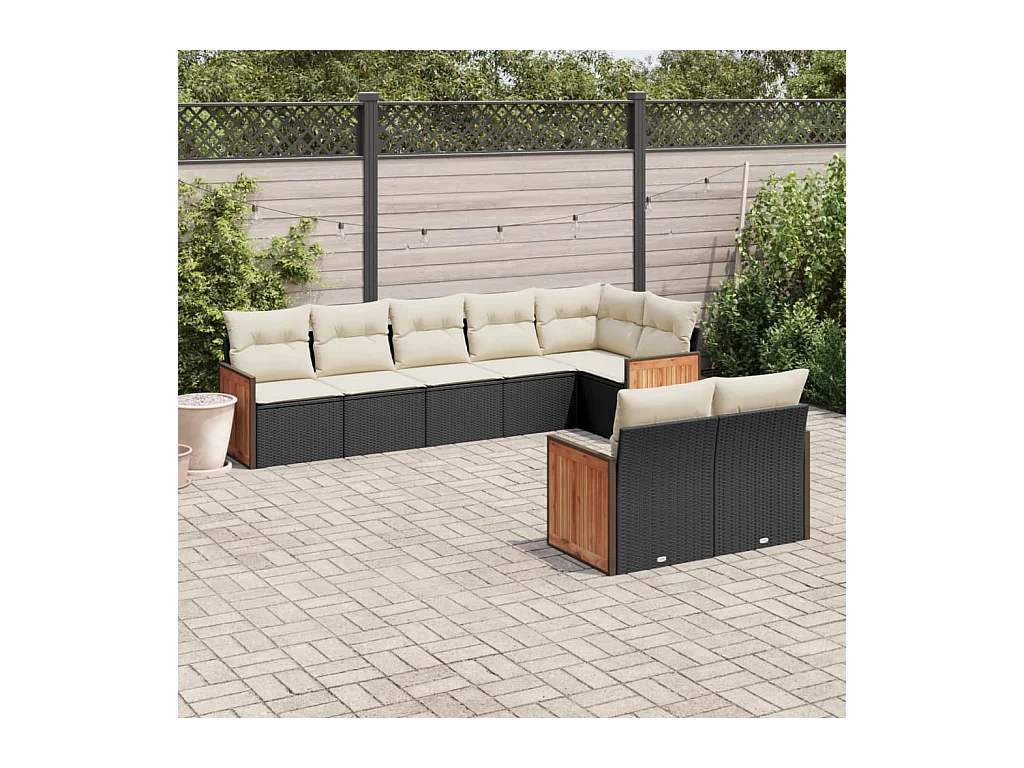 Set Divani da Giardino con Cuscini 8 pz Nero in Polyrattan