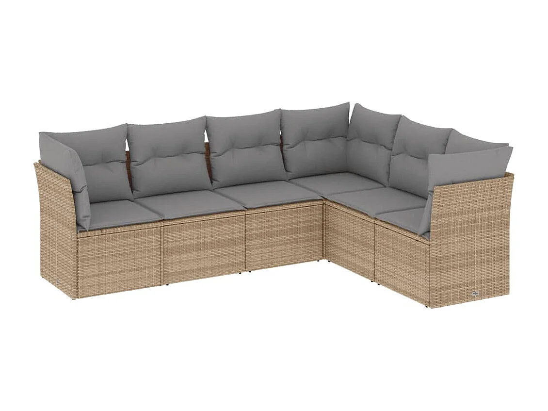 Set Divano da Giardino 6 pz con Cuscini Beige in Polyrattan
