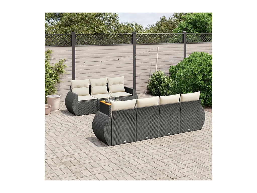 Salon de jardin 8 pcs avec coussins noir résine tressée