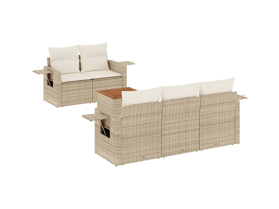 6-tlg. Garten-Sofagarnitur mit Kissen Beige Poly Rattan