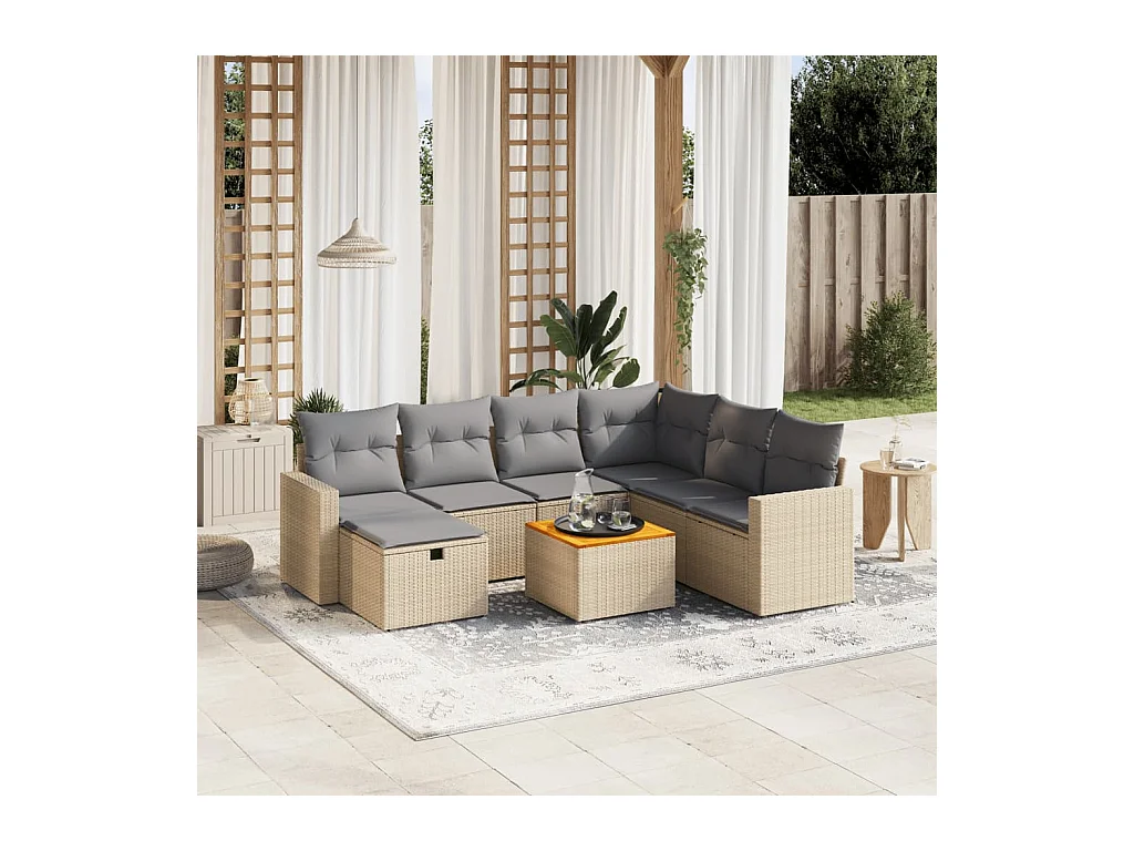 Salon de jardin avec coussins 8pcs mélange beige résine tressée