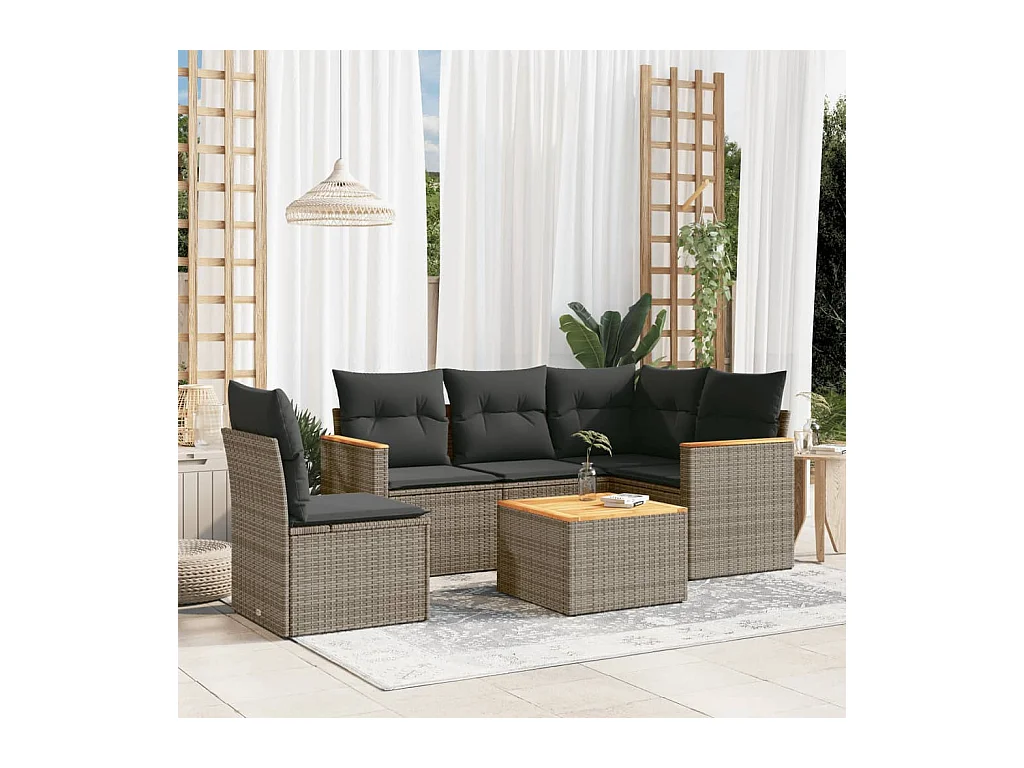 6-tlg. Garten-Sofagarnitur mit Kissen Grau Poly Rattan