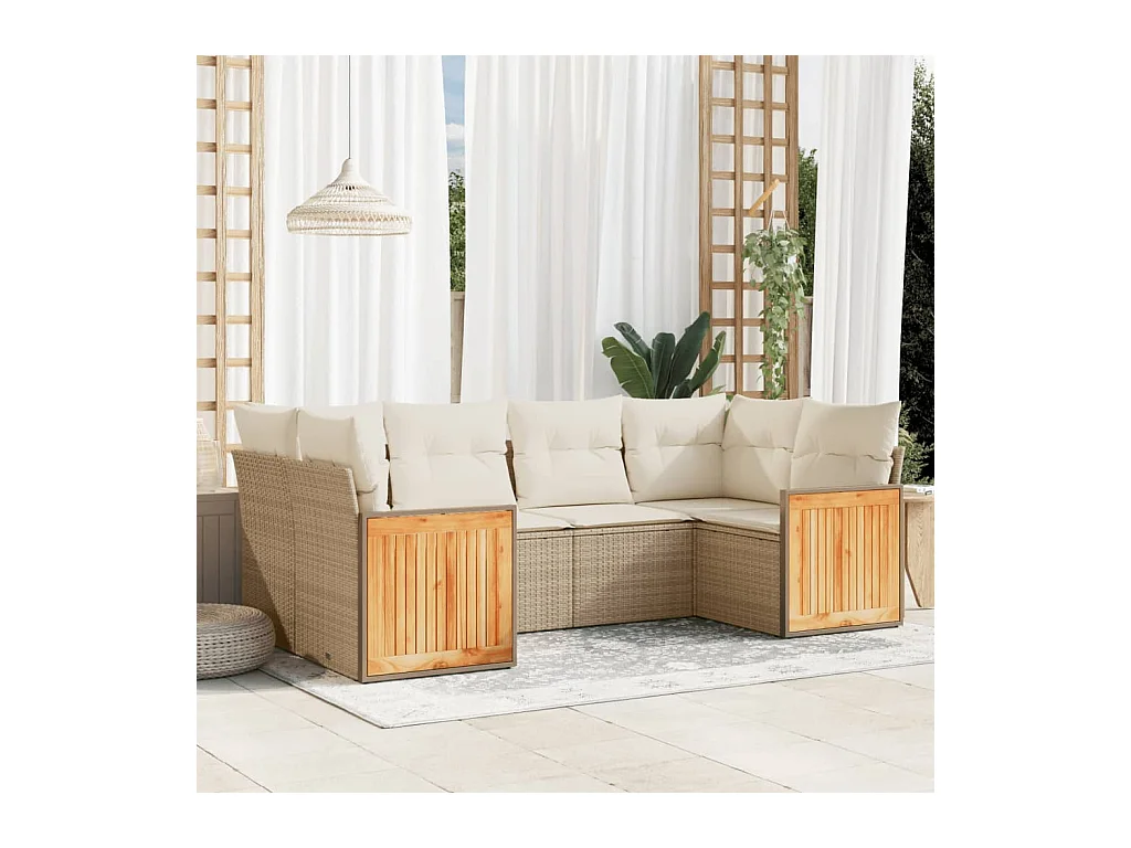 Set Divano da Giardino 6 pz con Cuscini Beige in Polyrattan
