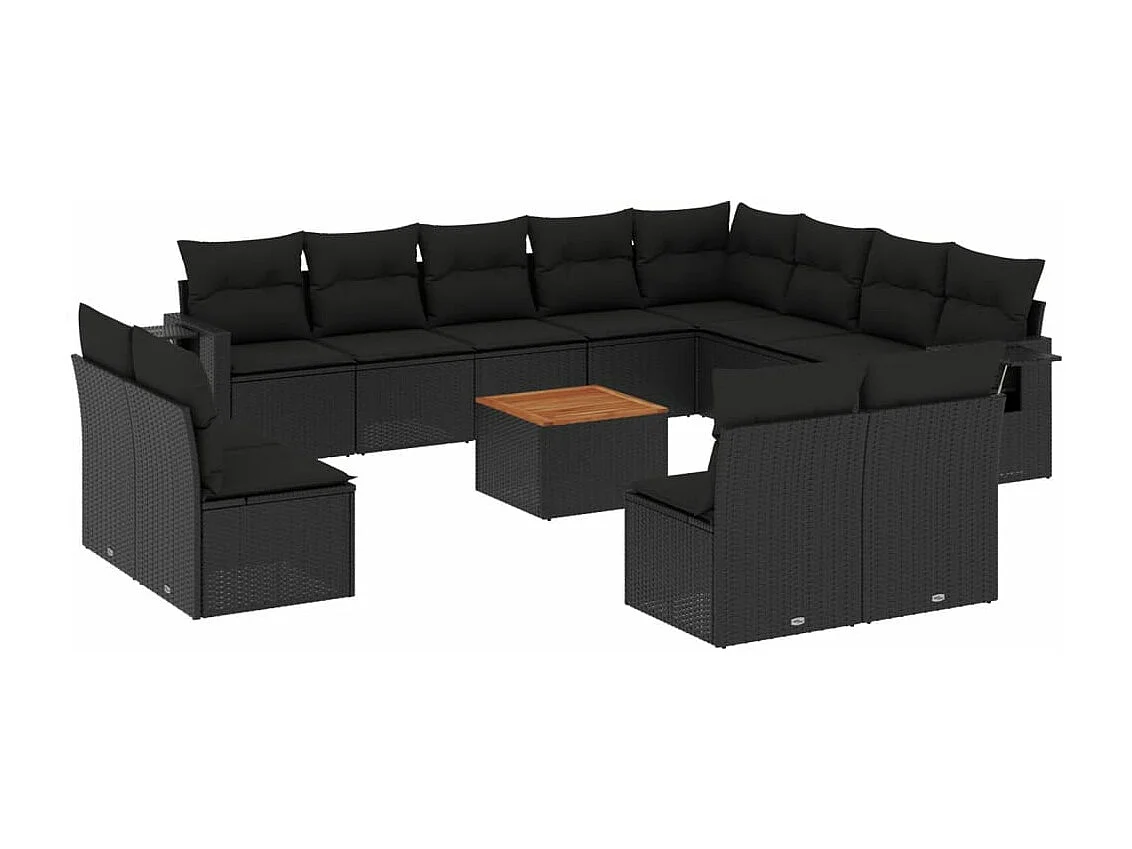 Set Divani da Giardino 13pz con Cuscini Nero in Polyrattan