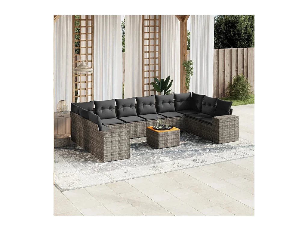 Set Divani da Giardino 11 pz con Cuscini in Polyrattan Grigio