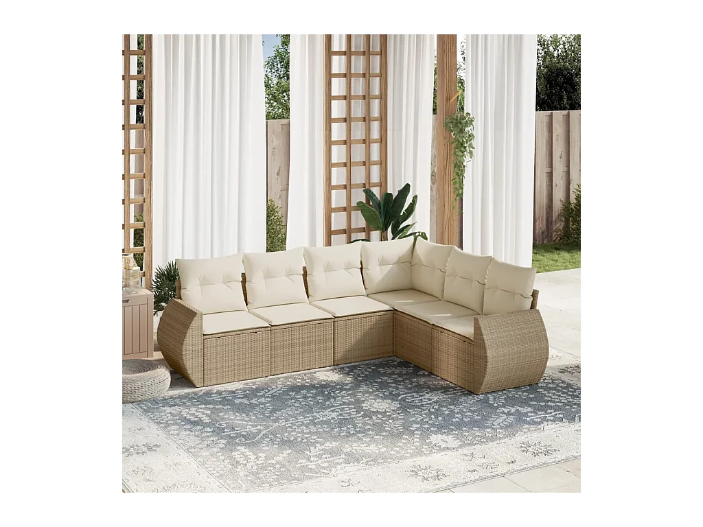 Salon de jardin avec coussins 6 pcs beige résine tressée