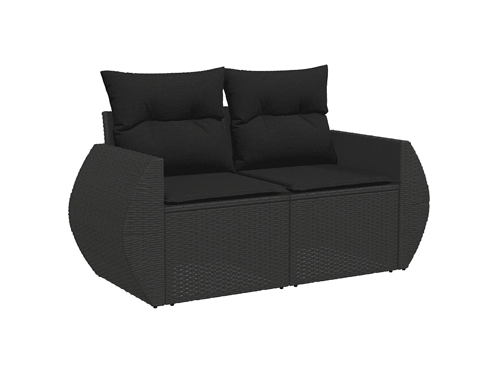 7 pcs conjunto de sofás p/ jardim c/ almofadões vime PE preto