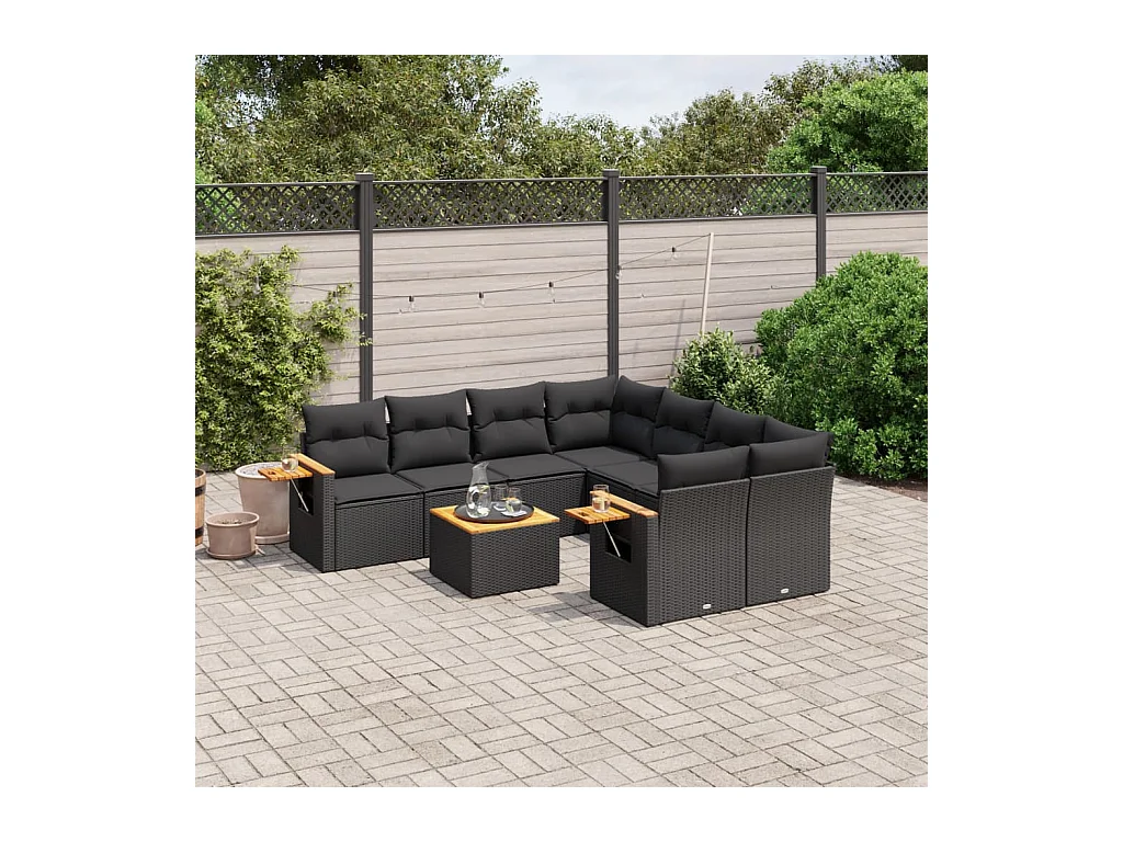 Set de sofás de jardín 8 piezas y cojines ratán sintético negro