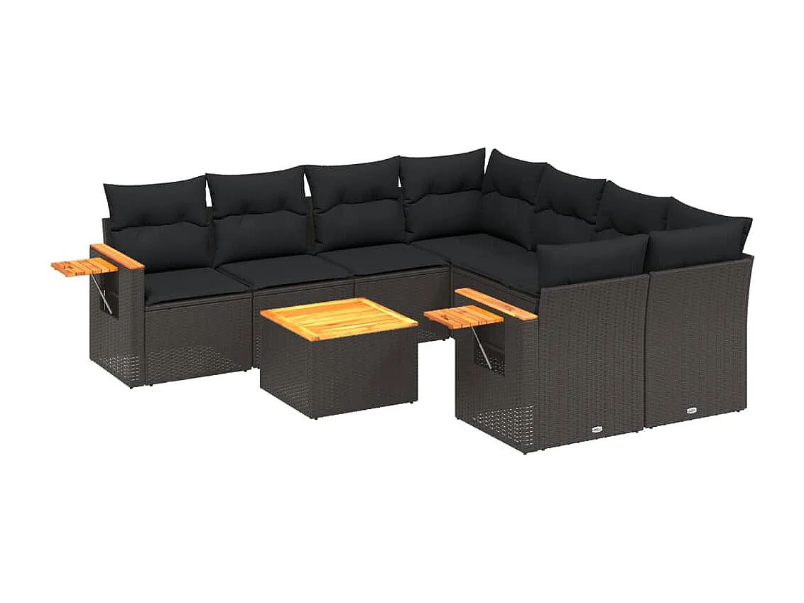 9-tlg. Garten-Sofagarnitur mit Kissen Schwarz Poly Rattan