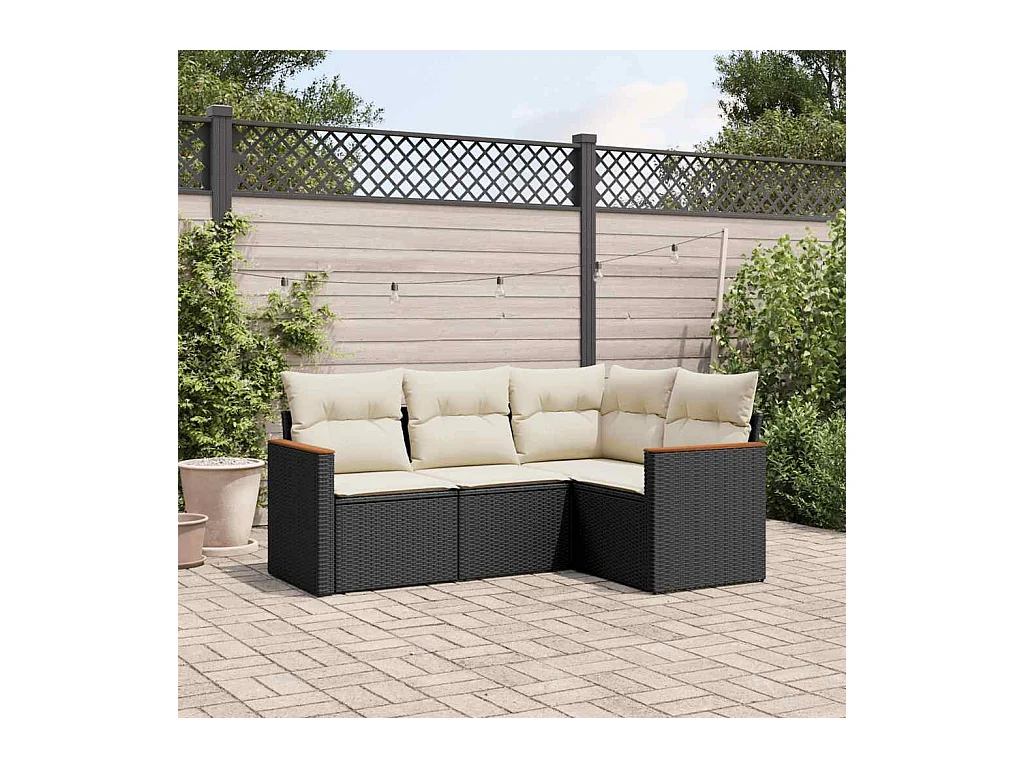 4-tlg. Garten-Sofagarnitur mit Kissen Schwarz Poly Rattan