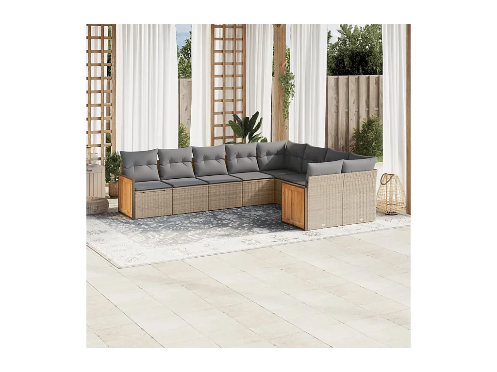 Salon de jardin avec coussins 9 pcs beige résine tressée