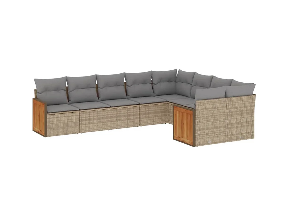 9 pcs conjunto de sofás p/ jardim com almofadões vime PE bege