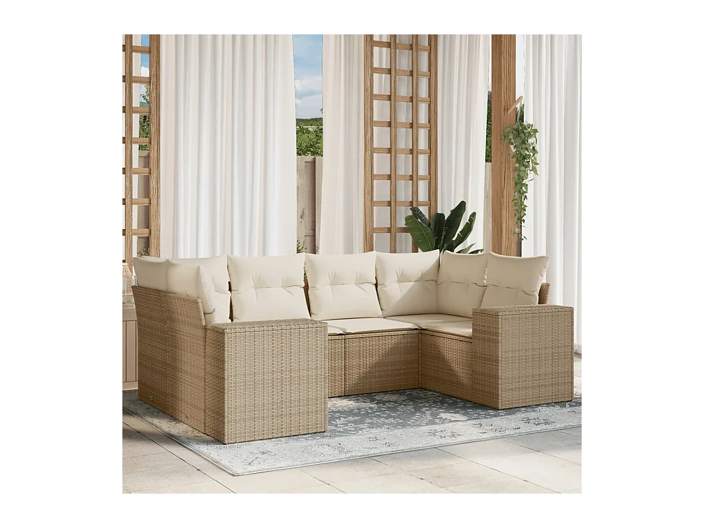 Salon de jardin avec coussins 6 pcs beige résine tressée